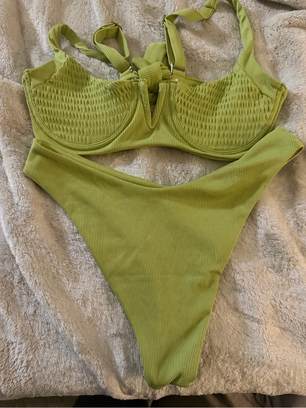 Zaful Ribbed Lime Green Underwire Bikini Set